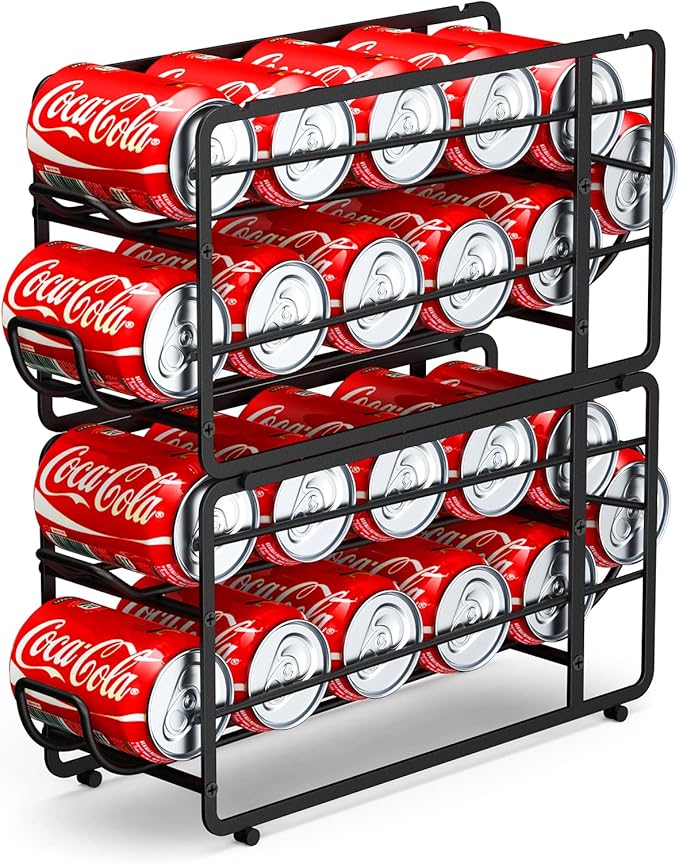 CANYAVE Soda Can Organizer Storage Rack, 2 Pack Stackable Beverage Soda Can Dispenser Organizer Holder for Refrigerator, Cabinet, Pantry (Black)