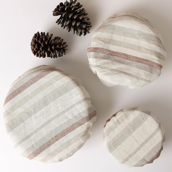 100% Linen Bowl Covers Reusable For Bread Proofing, 4 Pcs Elastic Cloth Fabric Colorful Stripe Bowl Covers, 5.9*7.9*9.8*11.8 Inches, Colorful 4