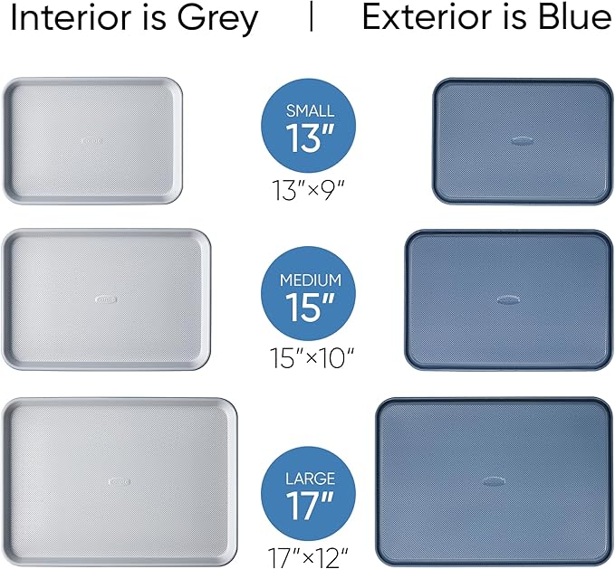 CAROTE 3-Piece Baking Pan Set - Bakeware Set, Baking Sheet Set Including 13 Inch 15 Inch 17 Inch Sheet Pan, Cookie Sheet for Baking, Royal Violet, Blue & Grey