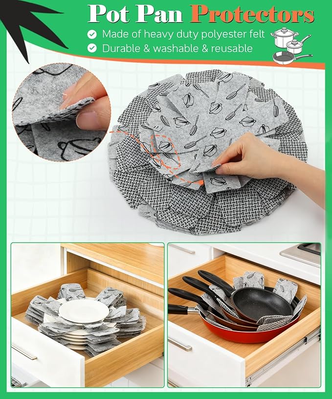 BOYAN Pot and Pan Protectors for Stacking, Set of 6 & 3 Sizes, Felt Pan Separators Dividers Pads for Space Saving, Pot Protectors for Stacking and Protecting Your Cookware