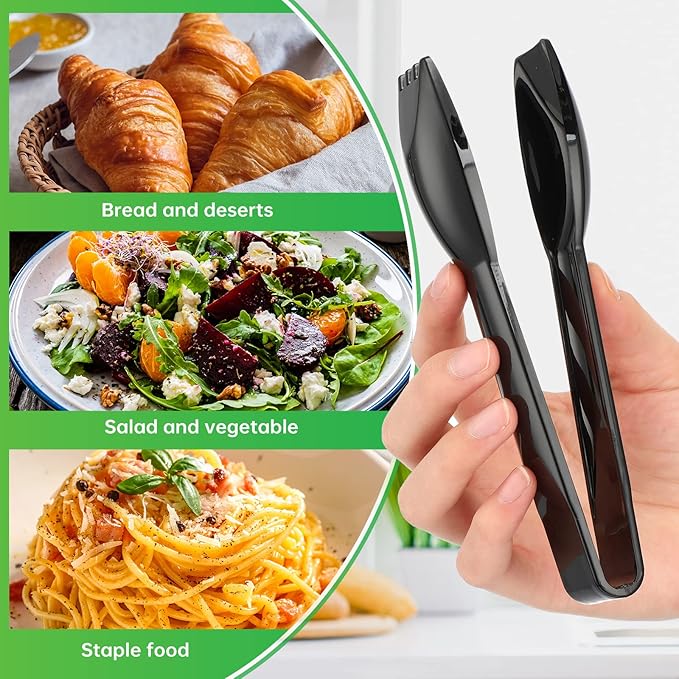 Patelai 6 Inch Utility Tong Plastic Serving Tongs Bulk Scalloped Serving Utensils Charcuterie Accessories Heavy Duty Tongs for Cooking Appetizers Food Catering Dinner Party(Black,12 Pcs)