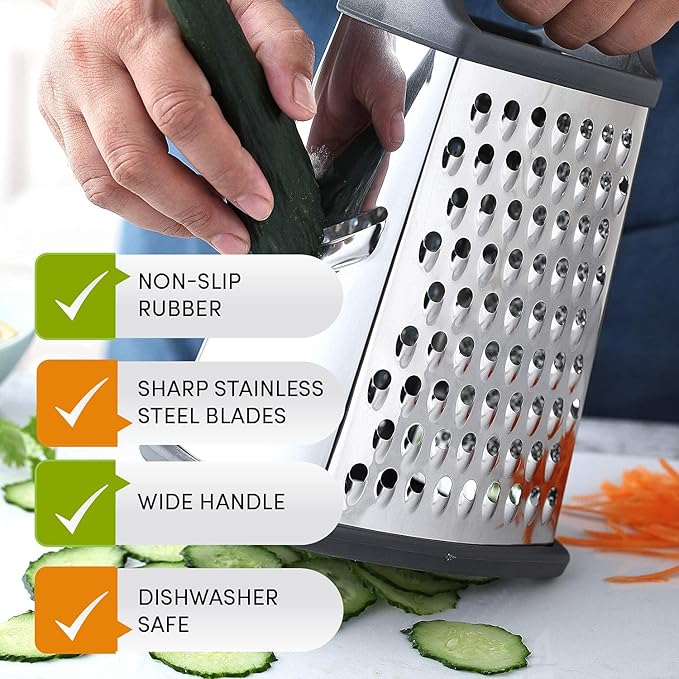Spring Chef Swivel Vegetable Peeler & Y Peeler with Sharp Stainless Steel Blades & Professional XL Cheese Box Grater - 3 Product Bundle - Black