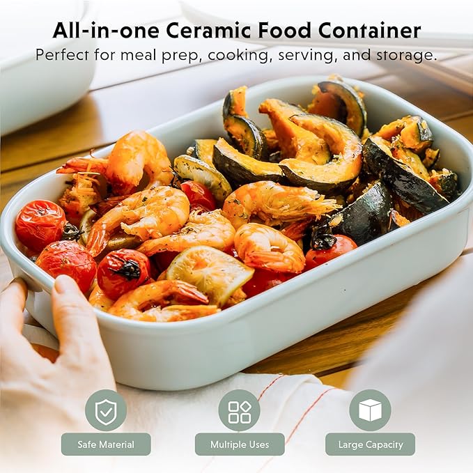 BUYDEEM G52 10.6 Quart Electric Food Steamer Bundle with CT3008 Ceramic Food Storage Container 35 oz Cozy Greenish