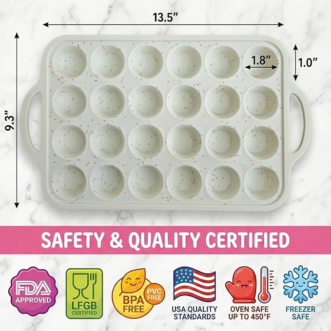 2-Pack - Silicone Mini Muffin Pan, – 24-Cup, Nonstick Silicone Muffin Pans for Baking with Metal-Reinforced Handles, – BPA-Free Muffin Tin Tray for Mini Cupcakes & Snacks – Dishwasher Safe, Cream