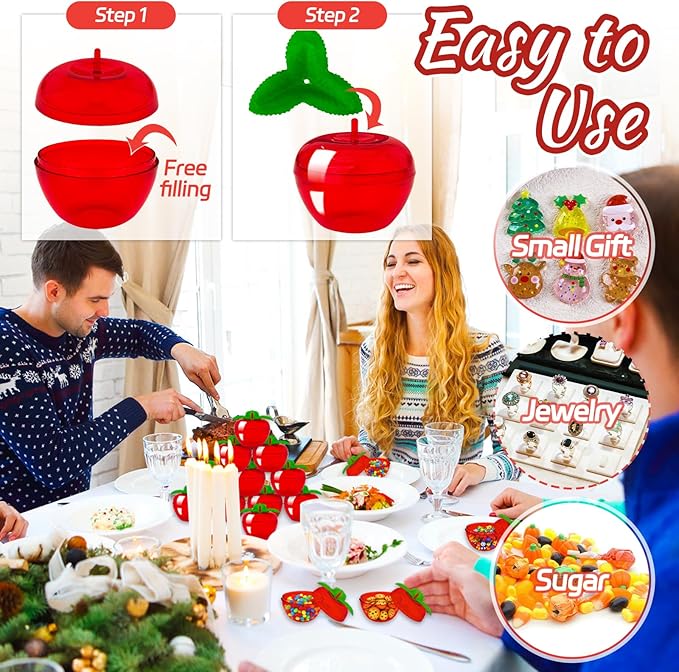Woozettn 24PCS Plastic Apple-Shaped Containers with Lids,Mini Red Apple Candy Jars for Wedding Favors,Office Desk Storage & Seasonal Home Décor Gifts