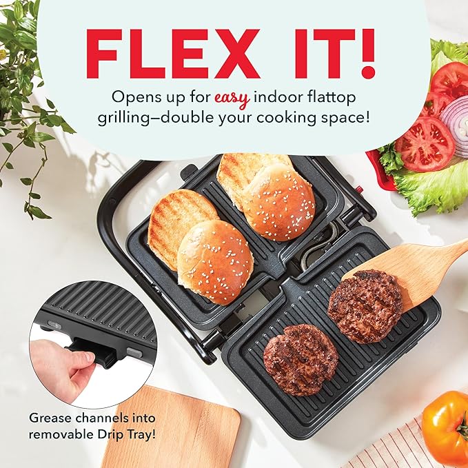 Dash MultiMaker® Flex Press Grill System, Grill and Griddle - Nonstick Removable Plates - Indoor Countertop Electric Grill for Sandwiches, Burgers, and Breakfast - Forged Iron