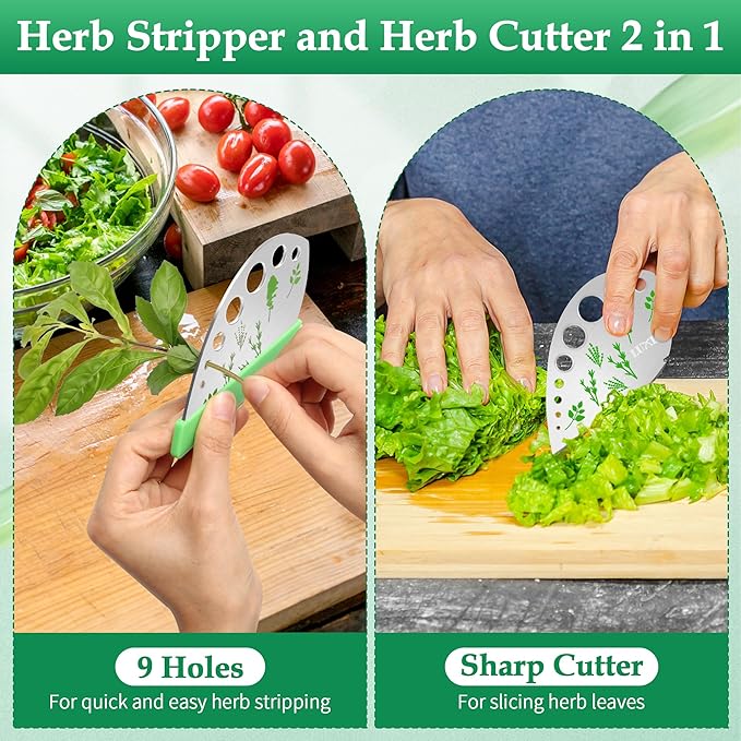 Herb Stripper 9 holes, Luxiv Stainless Steel Kitchen Herb Stripping Tool Loose Leaf Kale Razor Metal Leaf Pealer for Kale, Chard, Collard Greens, Thyme, Basil, Rosemary
