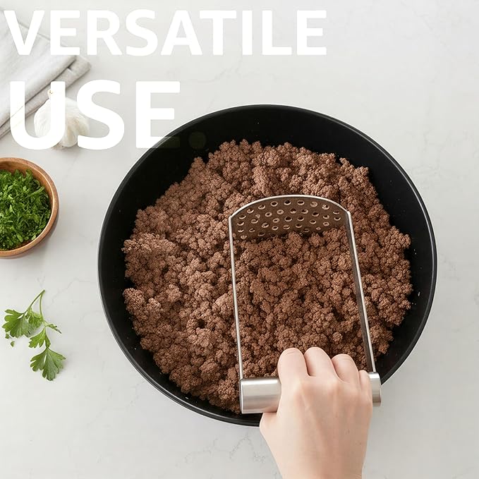 LURCH Germany Heavy Duty Potato Masher With Horizontal Handle | Avocado Masher | Versatile Food Masher For Vegetable | Made of Durable Stainless Steel | 7.5 Inches - Silver