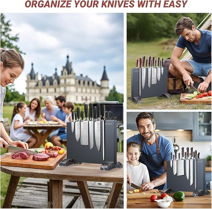 Magnetic Knife Holder, Magnetic Knife Block without Knives, Strong Double Sided Magnet Knife Storage Strip for Kitchen Counter-Black