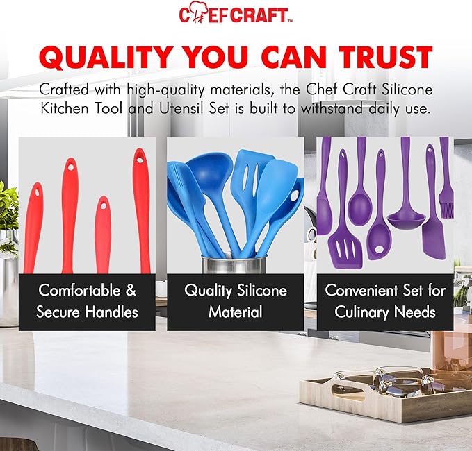 Chef Craft 7 Piece Blue Premium Silicone Kitchen Tool Set (42081)