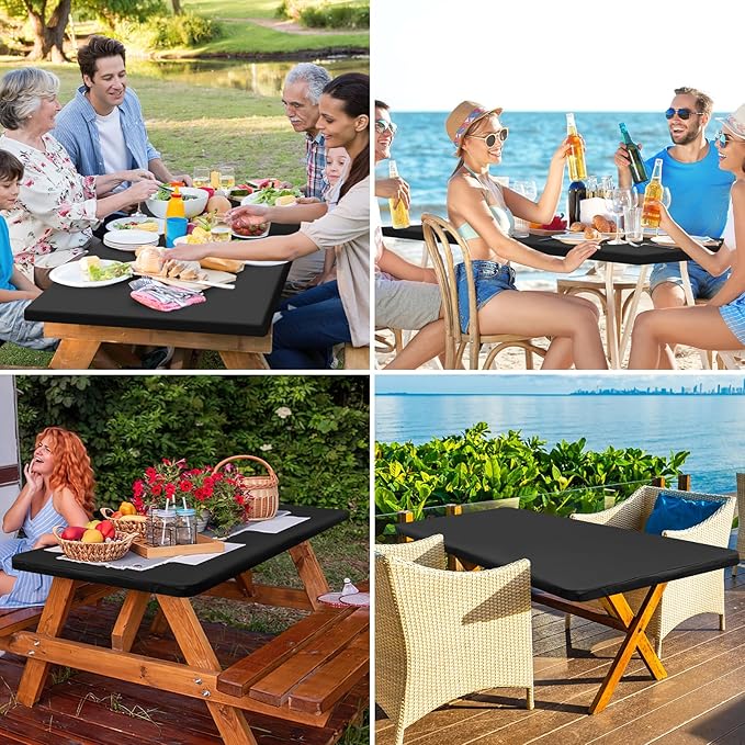 homing Rectangle Table Cloth Cover, Waterproof Polyester Elastic Fitted Tablecloth, Fits for 6 Foot Folding Tables, Washable Table Protector for Picnic, Camping, Outdoor (Black, 18" x 72")
