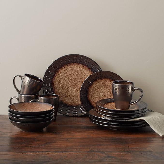 Mikasa Gourmet Basics Verona 16-Piece Stoneware Dinnerware Set, Service for 4, Includes Dinner Plates, Salad Plates, Soup Bowls and Mugs, Dishwasher and Microwave Safe