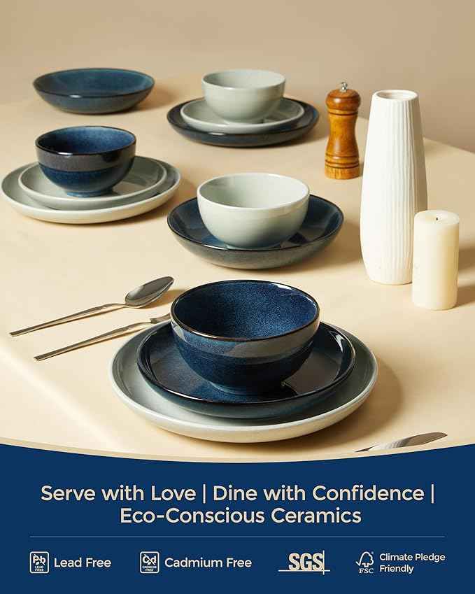 24 Piece Dinnerware Sets for 8, Modern Stoneware Plates and Bowls Setst, Perfect for Family Gatherings & Holiday Celebrations, Easy Cleaning Dishes Set, Stack Compactly Dishware, Starry Blue