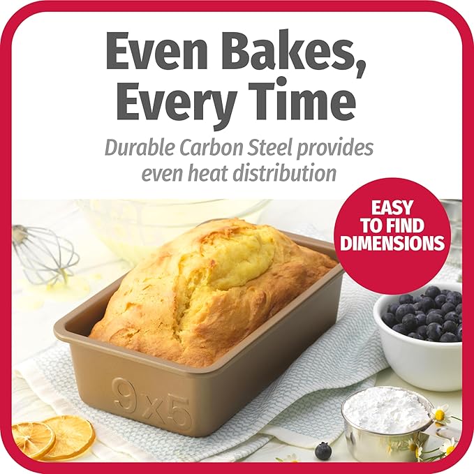 GoodCook BestBake Nonstick Textured Carbon Steel Loaf Pan, 9" x 5", Bronze
