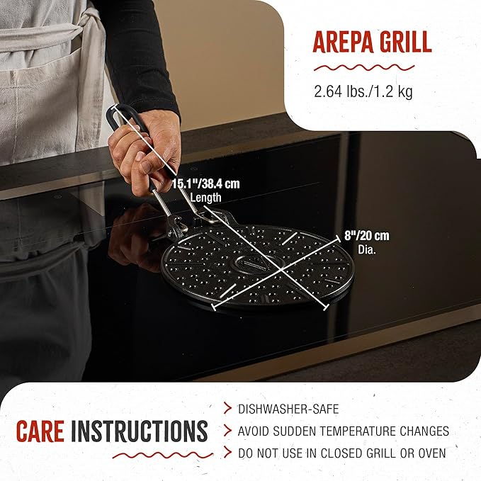 Victoria Cast Iron Arepa Grill, Enameled Parilla for Tortillas and Flatbreads, Heat Diffuser, Parrilla Asadora para Arepas, 8 Inches, Made in Colombia