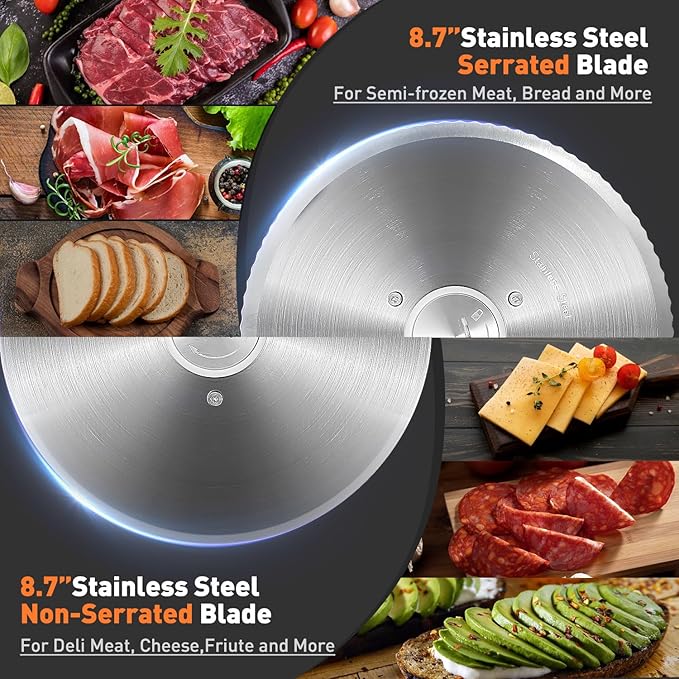 Meat Slicer,CUSIMAX Electric Deli Meat Slicer with 2 Removable 8.7''Stainless Steel Blades,Removable Food Carriage,1-20mm Adjustable Thickness Food Slicer for Home,Easy for Cut Meat,Cheese,Bread