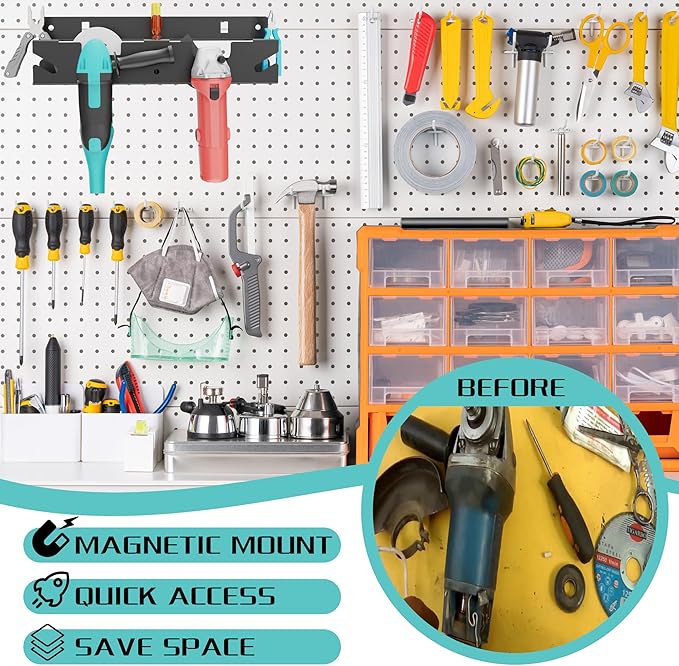 ULIBERMAGNET Angle Grinder Holder, Solid Steel Utility Storage Rack,Heavy Duty Wall Mount Storage Metal Shelf Holder for Angle Grinders, Cutters, Polishers,Screwdriver
