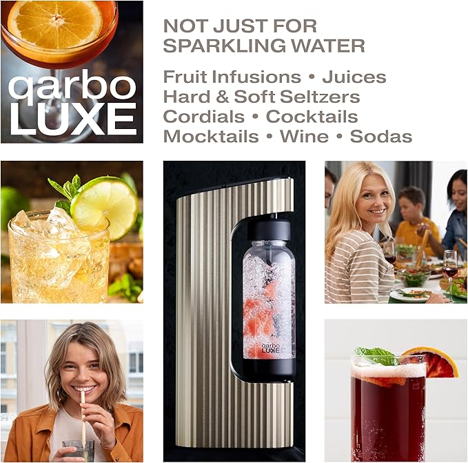 Twenty39 qarbo LUXE Premium Sparkling Water & Beverage Maker – Anodised Aluminium, Carbonates Any Drink includes 3 bottles caps (cylinder not included)