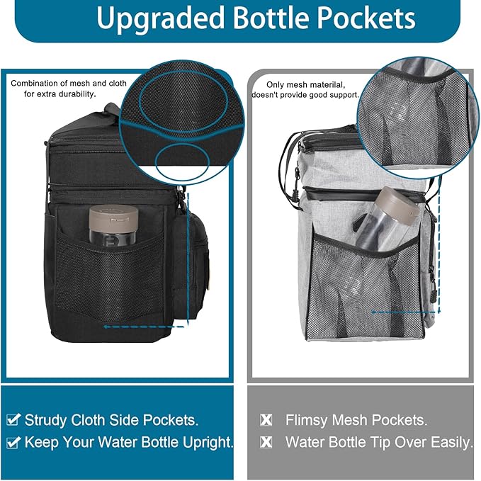 GLENKEY Tactical Lunch Box Cooler Bag - Expandable Insulated Lunch Bag for Men Women - XLarge Lunchbox for Adults Work Shifts Outdoor Trips Black 22L