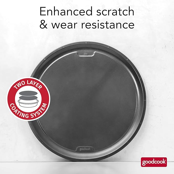 GoodCook PRO Pizza Pan Nonstick Warp & Scratch-Resistant Dishwasher-Safe Carbon Steel Construction for Even Baking Oven Safe to 480°F, 16-Inch, Gray