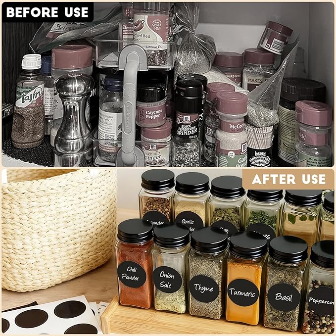 12Pcs Spice Jars with Label, 4oz Empty Square Seasoning Containers, Spice Jars with Shaker Lids, Small Spice Bottles for Salt, Herbs, Sugar, Pepper, Seasoning Jars for Spice Rack, Cabinet, or Drawer
