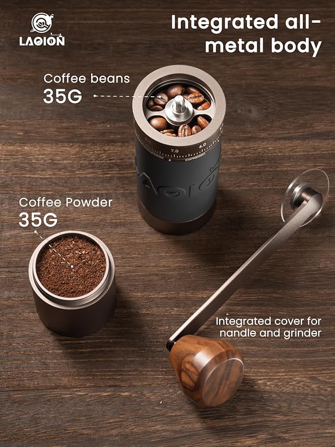 LAOION L6 Manual Coffee Grinder with Straight Handle, Hand Coffee Grinder for Espresso, Moka, Drip, French Press with External Adjustment Ring, Precision-Consistent Stainless Steel Conical Burr