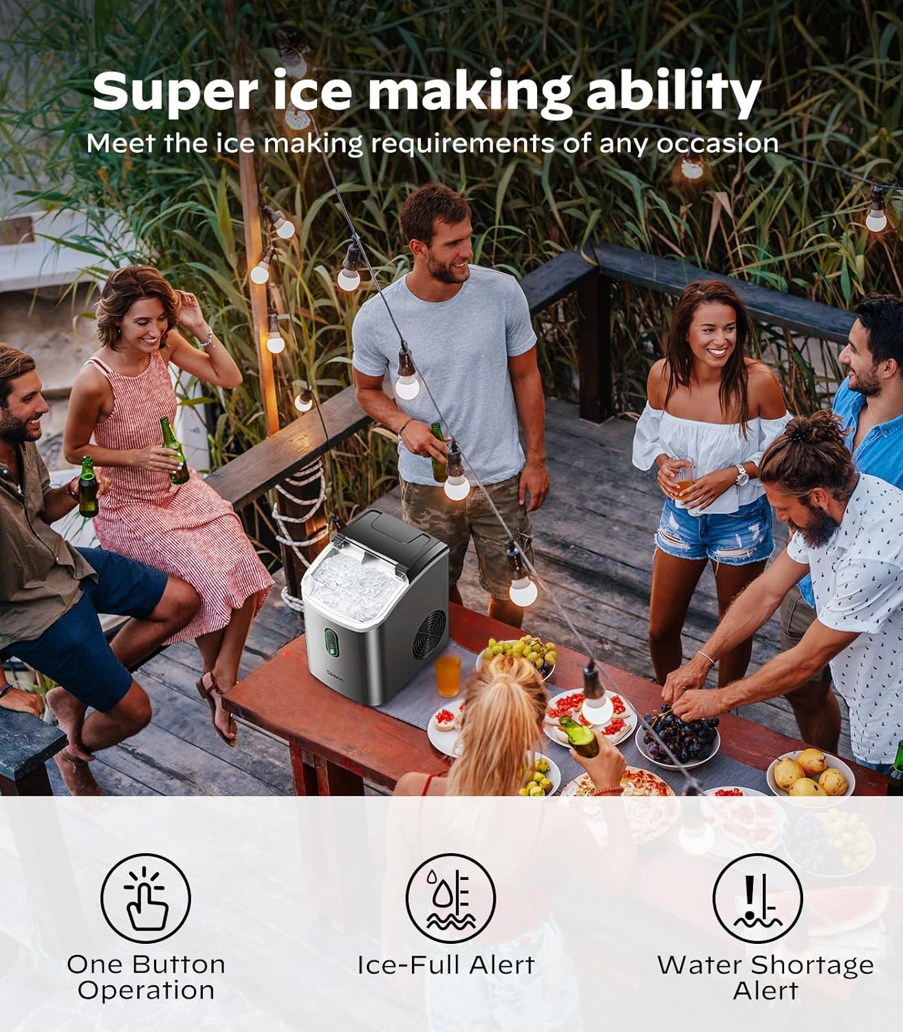 Silonn Nugget Ice Maker Countertop, Pellet Ice Machine with Self-Cleaning Function, Sonic Ice Maker Produces 33lbs of Chewable Ice in 24 Hours, Ideal for Home Kitchen and Office, Stainless Steel