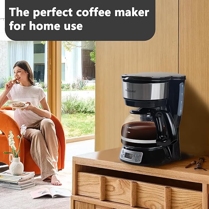 5-Cup Programmable Drip Coffee Maker with Digital Timer, Glass Carafe,24-Hour Auto Brew,2-Hour Auto Shut-Off, Pause & Pour, Removable Filter Basket,Compact Coffee Machine for Home & Office