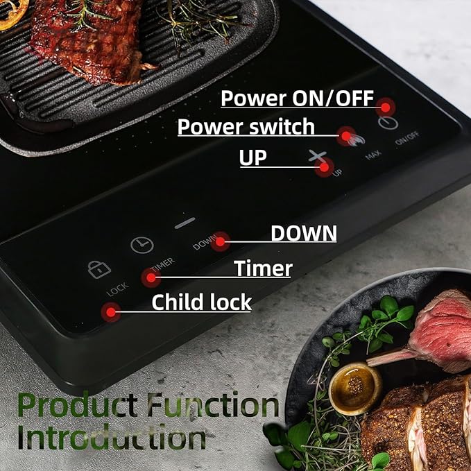 1700W Portable Induction Cooktop,Electric Induction Cooker and Burner,Countertop Hot Plate with 10-Level Adjustment,3-Hour Timer,Smart Touch Cooktop,and Safety Lock Feature,Black