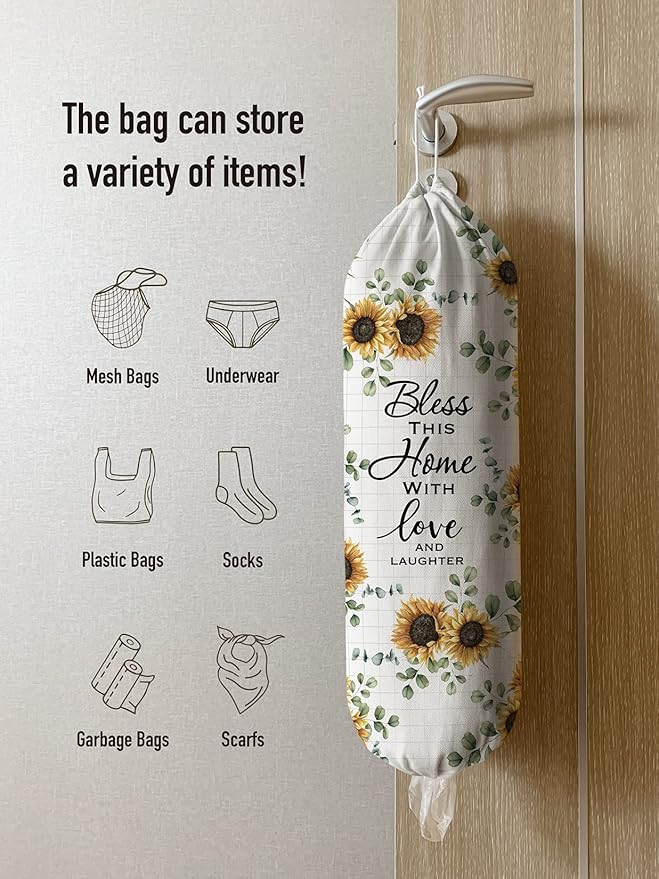 Hglian Sunflower Grocery Bag Holder Storage Organizer,Plastic Bag Holder for Garbage Shopping Trash Bags,Quote Religious Sayings Blessing Home Kitchen Decor
