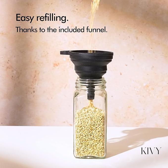 KIVY Spice Jars with Labels [24x 4oz] Glass Seasoning Containers with Airtight Lids for Organization - Empty Square Bottles for Spices & Seasonings with Shaker Lids - Spice Containers Bamboo