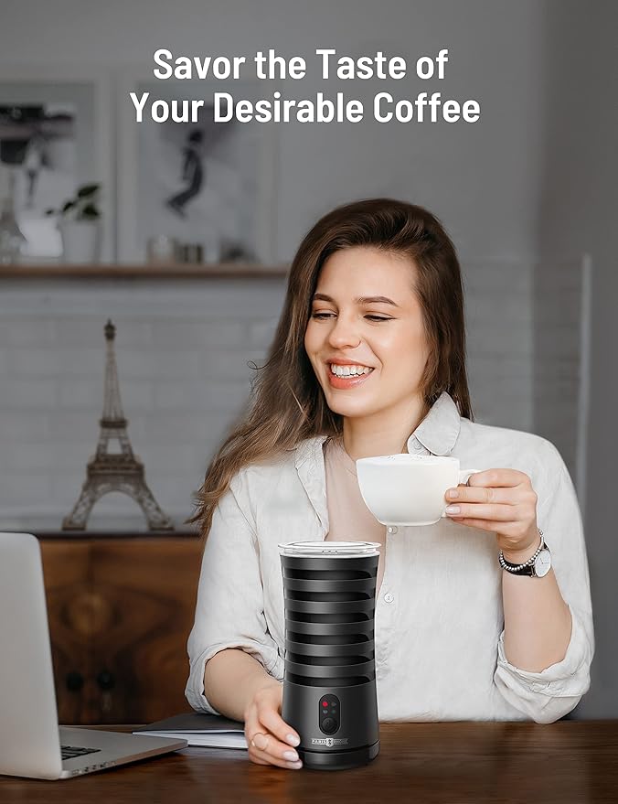 Milk Frother, PARIS RHÔNE 4-in-1 Automatic Coffee Frother, 240ml, 400w, Non-Slip Stylish, Hot & Cold Electric Milk Warmer with Temperature Control, Auto Shut-Off for Coffe, Latte, Cappuccino