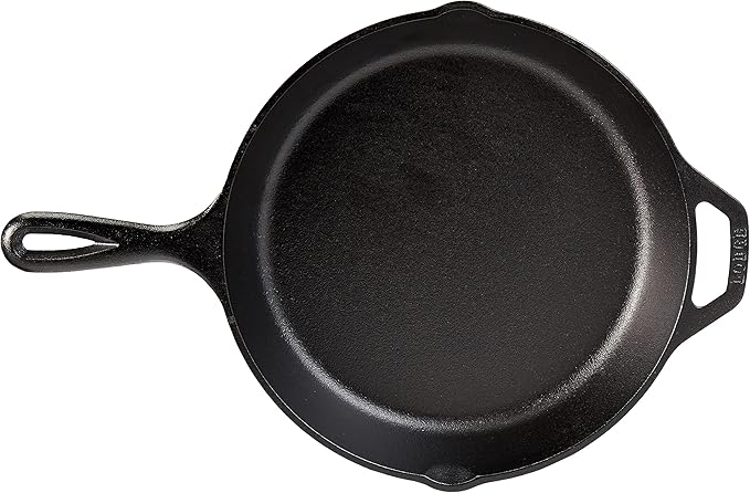 Lodge 13-1/4-Inch Pre-Seasoned Cast Iron Skillet & Silicone Hot Handle Holder - Red Heat-Protecting Silicone Handle