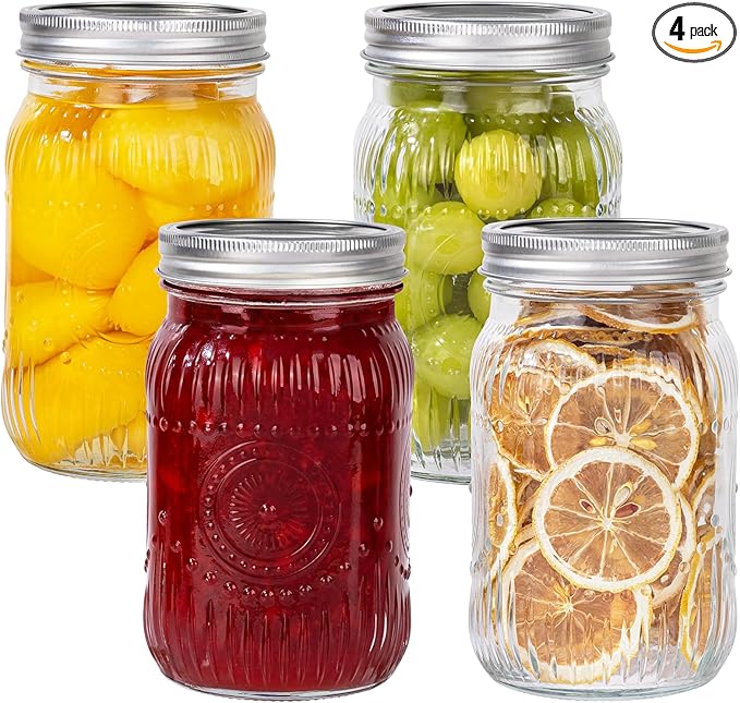 WELLIFE Sunflower Mason Jars 32oz-4Pcs
