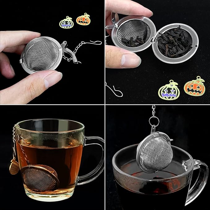 Halloween Stainless Steel Mesh Tea Infuser, 2.1 inch Tea Ball with Pumpkin Ornaments Tea Strainer Tea Diffuser Tea Steeper for Filtering Tea,Tea Infusers for Loose Tea (Halloween Pumpkin, 2PC)