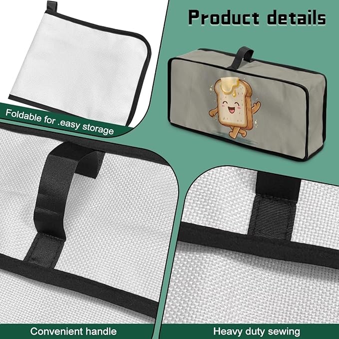 Slim 2 Slice Toaster Cover Funny Toaster Bread Print Water-Resistant Dust Covers with Handle Keep Kitchen Small Appliances Clean
