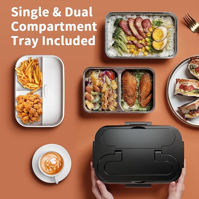 IFENROL Electric Heated Lunch Box for Adults, 100W 3-IN-1 2 Pack 1.8L Containers Heating Lunch Box for Men Portable Double Layer, Fast Heated Food Warmer,12V/24V/110V for Car Truck Office Home