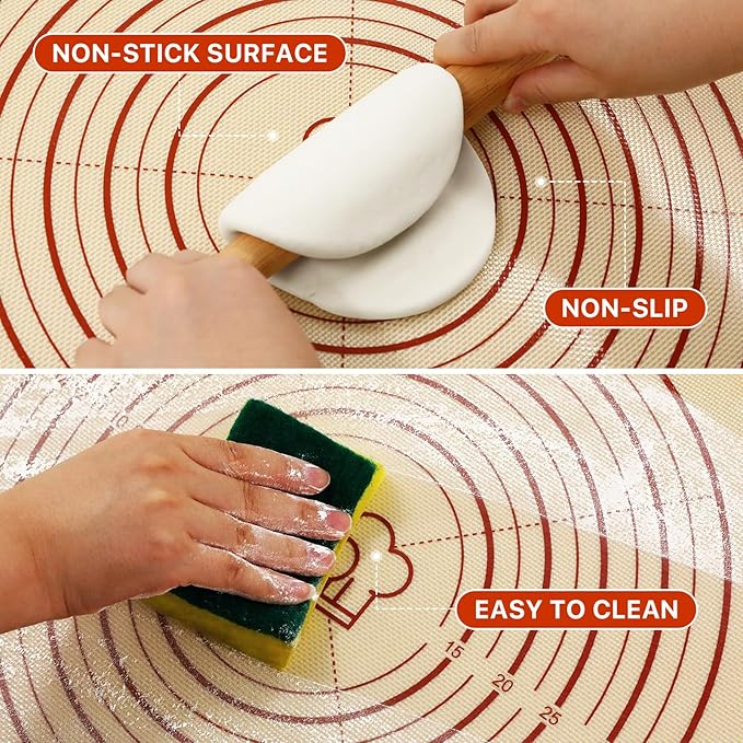 Silicone Baking Mat,28" x 20" Extra Thick Large Non Stick Sheet Mat with Measurement Non-slip Dough Rolling Mat,Reusable Food Grade Silicone Counter Mat for Making Cookies,Macarons,Bread and Pastry