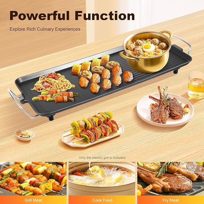 26" Large Electric griddle 1500W Teppanyaki Table Top Grill Griddle with Nonstick Surfaces & Adjustable 5 Temperature Setting for Indoor/Outdoor Use
