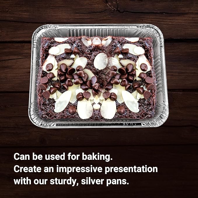 Aluminum Pans Half Size, 9X13, Extra Heavy Duty Disposable Foil Pans For Baking (100 Pack) Roasting & Chafing, Bulk Quantity for Caterers, Restaurants & Hotels For Buffets, Steam Table & Food Prepping