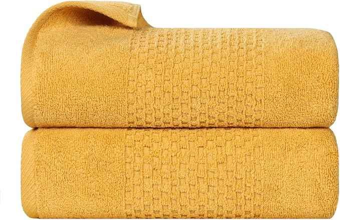 Superior Playa Zero Twist Cotton Medium Weight Towels, for Guest Bath, Bathroom, Shower, Spa, Plush, Quick Dry, Ultra-Soft Towels, Bath Essentials, Waffle Textured, Bath Towels, Set of 2, Gold