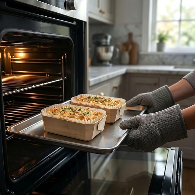Restaurantware Taipei 17 Ounce Wooden Baking Molds 100 Oven Ready Disposable Loaf Pans - With Paper Liners Greaseproof Wood Containers For Baking For Banana Bread Meatloaf And More