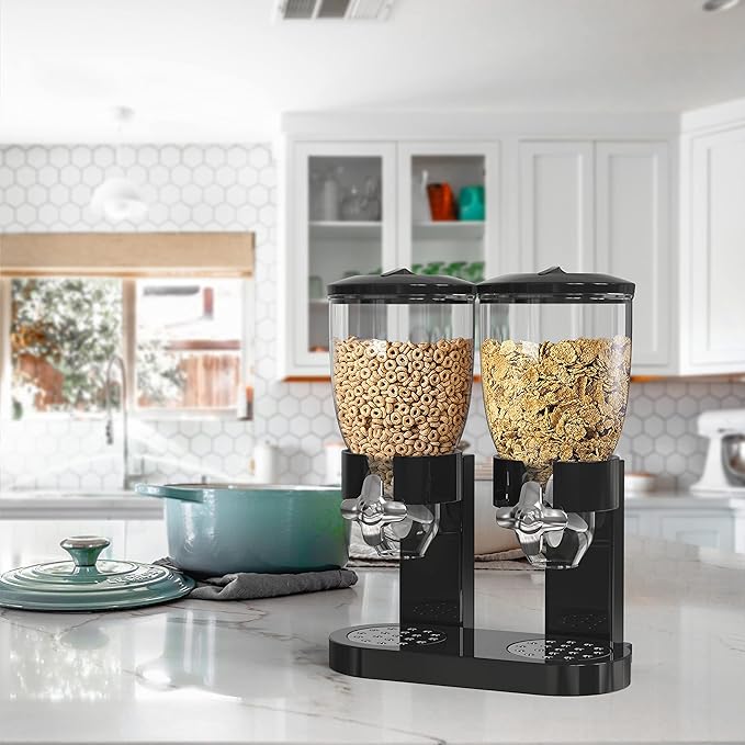 Dual Food Dispenser - Dry Food Dispenser Perfect As A Candy, Nuts, Rice, Granola, Cereal & more Dispenser. Dispenses 1 Ounce Per Twist! Stores Food, and Keeps Your Food fresh!