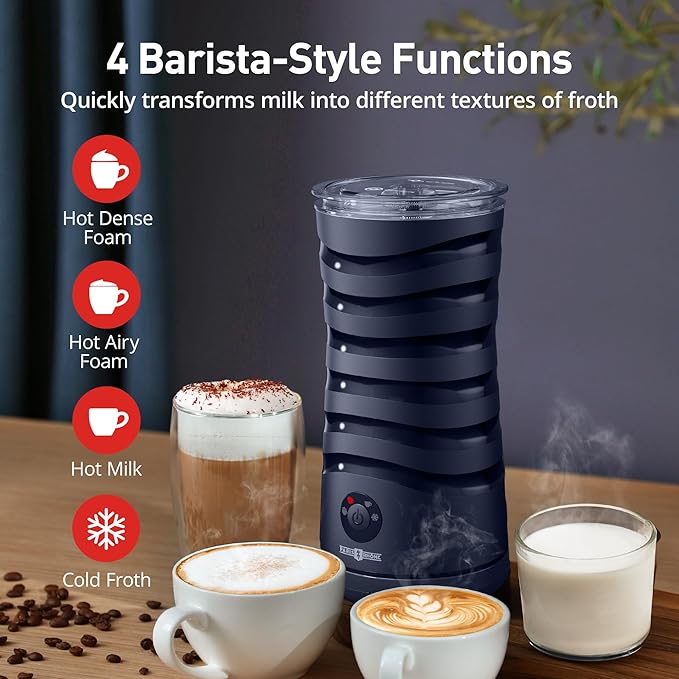 Milk Frother, Paris Rhône 4-in-1 Milk Steamer and Frother, Hot & Cold Foam Milk Warmer with Temperature Control, Auto Shut-Off Frothers for Coffee, Latte, Cappuccino, Macchiato, Blue