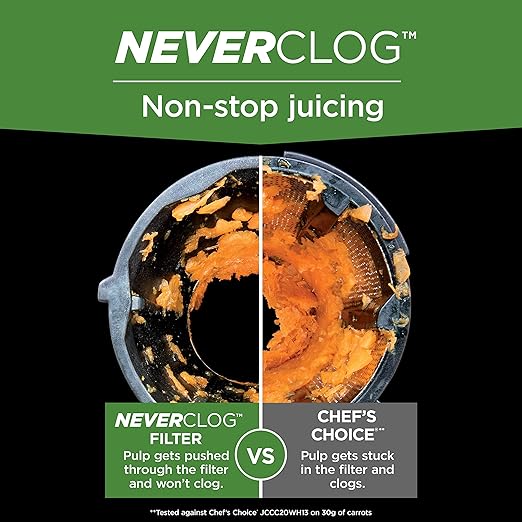 Ninja NeverClog Cold Press Juicer, Powerful Slow Juicer with Total Pulp Control, Countertop, Electric, 2 Pulp Functions, Dishwasher Safe, 2nd Generation, Charcoal, JC151