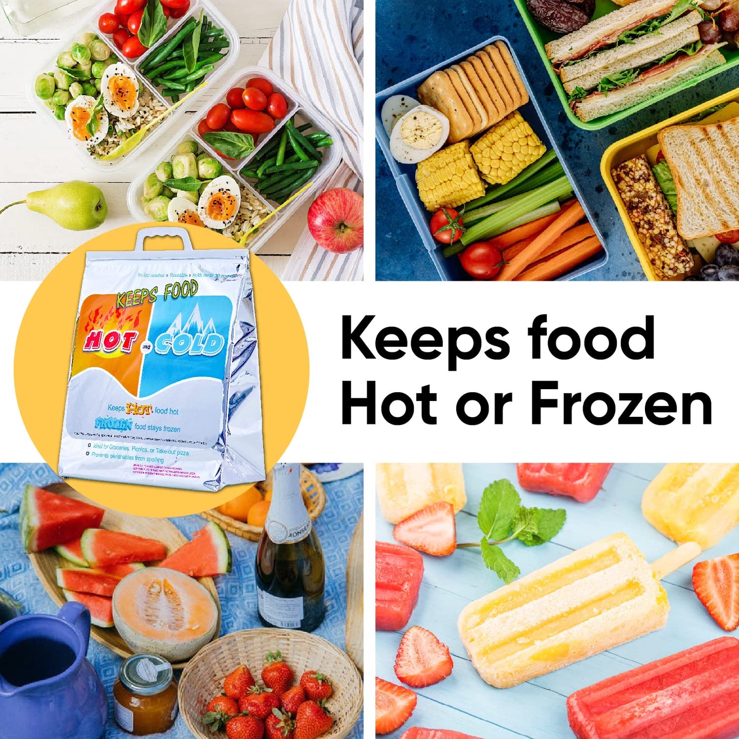 Superio Hot and Cold Insulated Bags for Food Delivery, Grocery Shopping Bags, Food Storage for Hot and Frozen Food for Travel, Disposable Cooler Bag, Reinforced Thermal Lunch Bag (8, 20"x19")