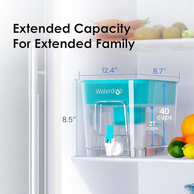 Waterdrop Glass Water Filter Pitcher with 1 Filter, Eco-Friendly, with NSF 53&42&372 Certified Filter, & Waterdrop 200-Gallon Long-Life 40-Cup Large Water Filter Dispenser with 1 Filter