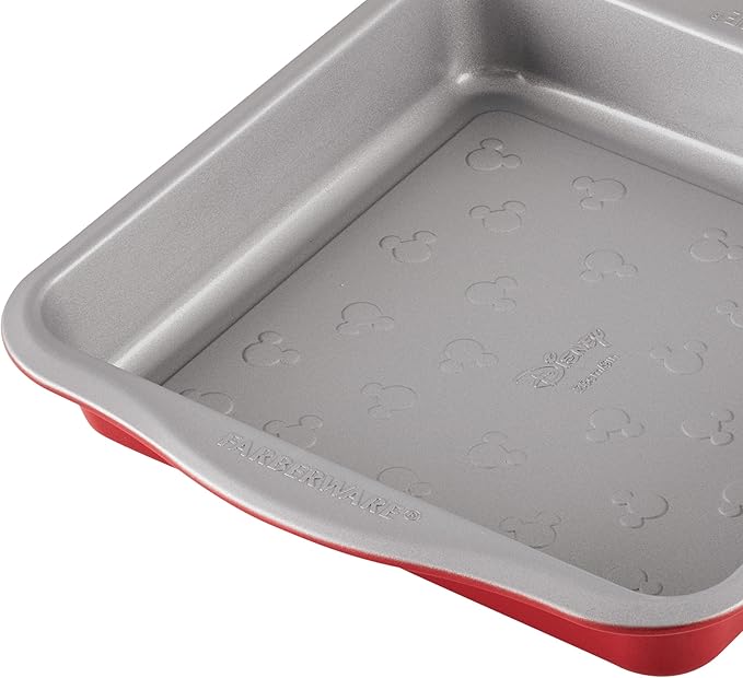 Farberware Disney Bake with Mickey Mouse Nonstick Bakeware Cake Pans, Baking Sheet, and Loaf/Meatloaf Pan, 6 Piece Non Stick Bakeware Set - Red