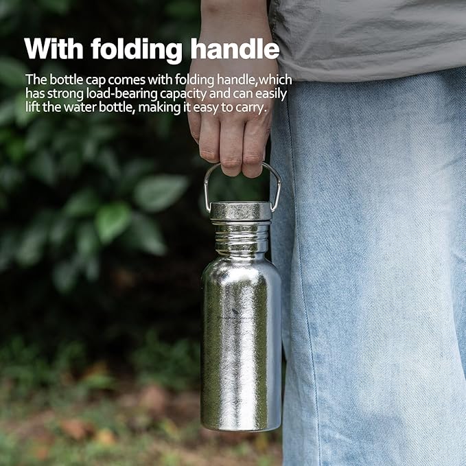 Boundless Voyage Titanium Water Bottle with Lid Wide Mouth Leak-Proof Reusable Sport Drinking Bottle for Camping Hiking Picnic Climbing Running Tea Coffee (600ml-glossy)