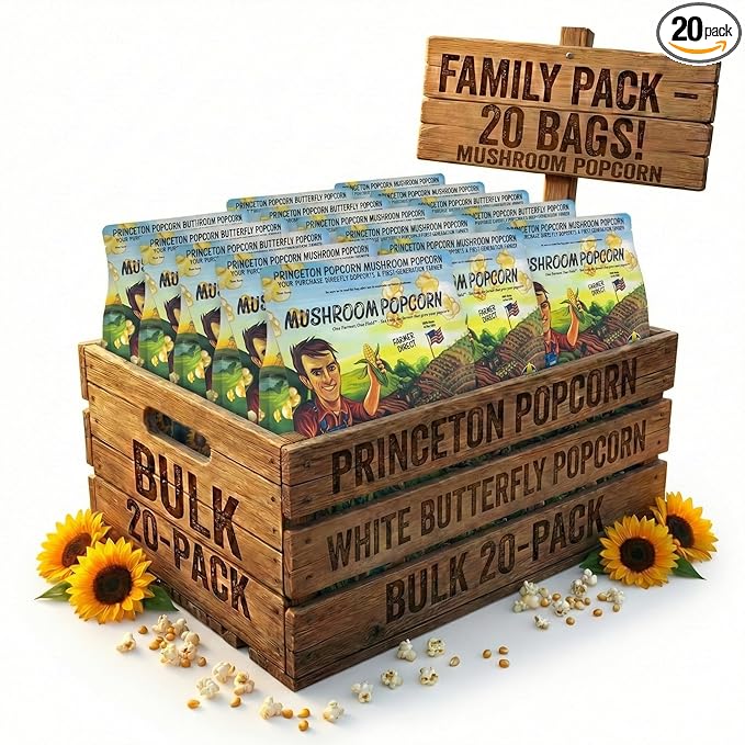 Farmer Bob's Princeton Popcorn Farmer-Direct Mushroom Popcorn Kernels 32 oz Each Case of 20 Sealed Bags Non-GMO Gluten-Free Stove/Popper Ready Bulk Value Pack Freshness Preserved & Easy to Handle